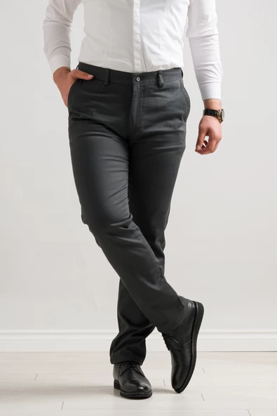 Notra Klasik Kesim Kışlık Gabardin Kumaş Likralı Boru Paça Erkek Pantolon - 5