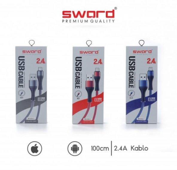 SWORD 2.4 Amper Iphone USB Kablo SW-A111 Gri