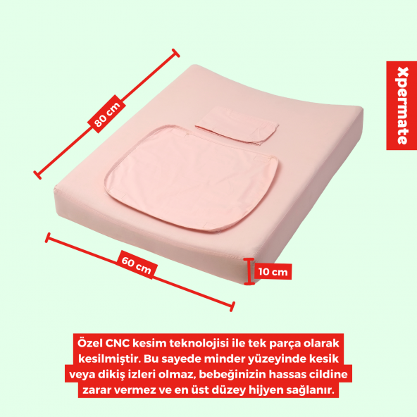 XPERMATE Bebek Alt Açma Minderi Yıkanabilir Kılıf, Kundaklı Alt Değiştirme Minderi 60x80x10cm Pembe - 2