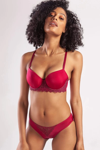 GARLAND A Plus Bordo Dantel Detaylı Big Size Plunge Sütyen - 2