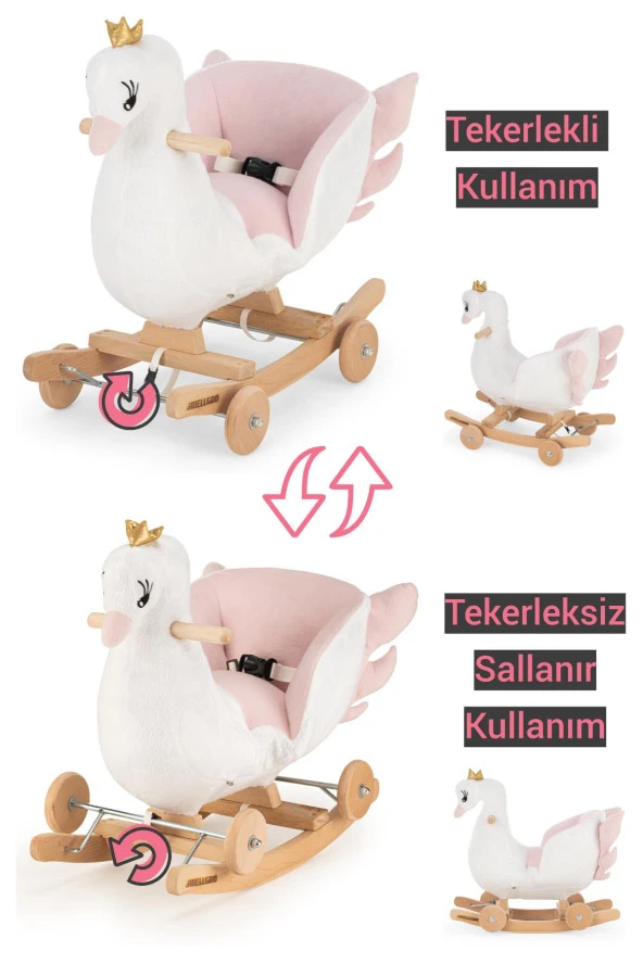 Wellgro Tekerlekli ve Sallanan Ahşap Kuğu - 2