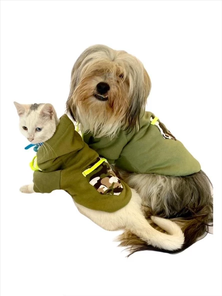 Athletique Green Camouflage Kapşonlu Sweat Köpek Kazağı - 6