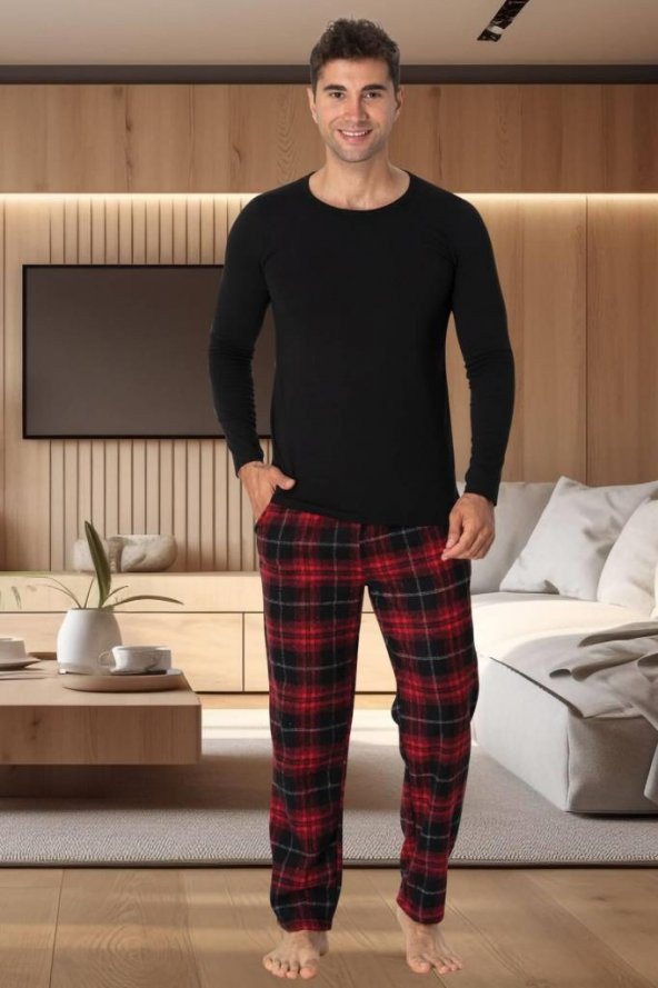 Mecit 2801 Siyah Ekoseli Büyük Beden Erkek Pijama Takımı