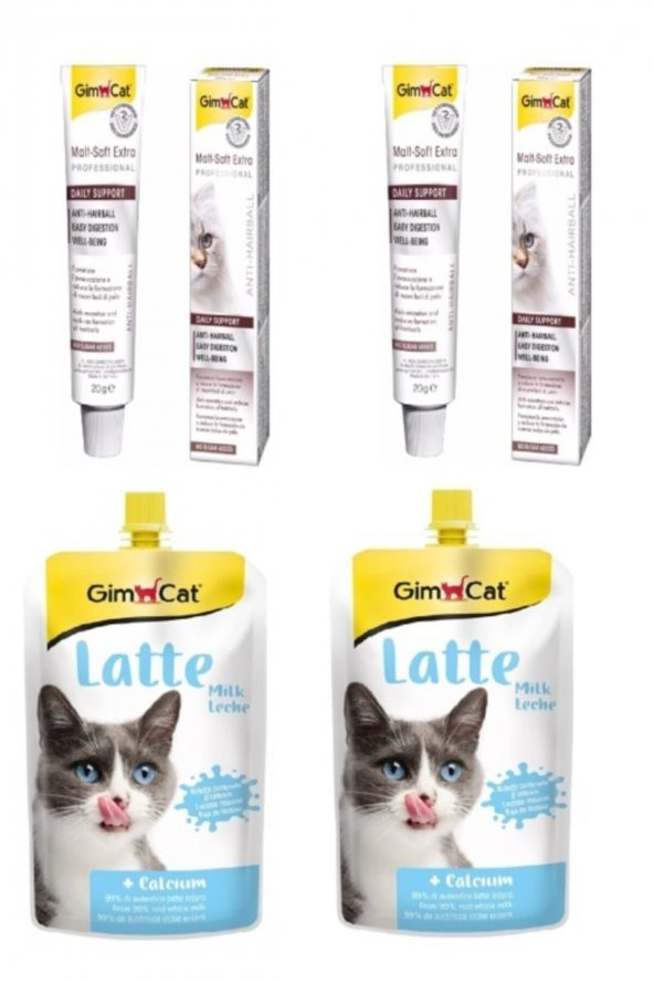 Gimcat Malt Soft 20 Gr 2 Adet - Gimcat Milk Latte Kedi Sütü 200 Ml 2 Adet