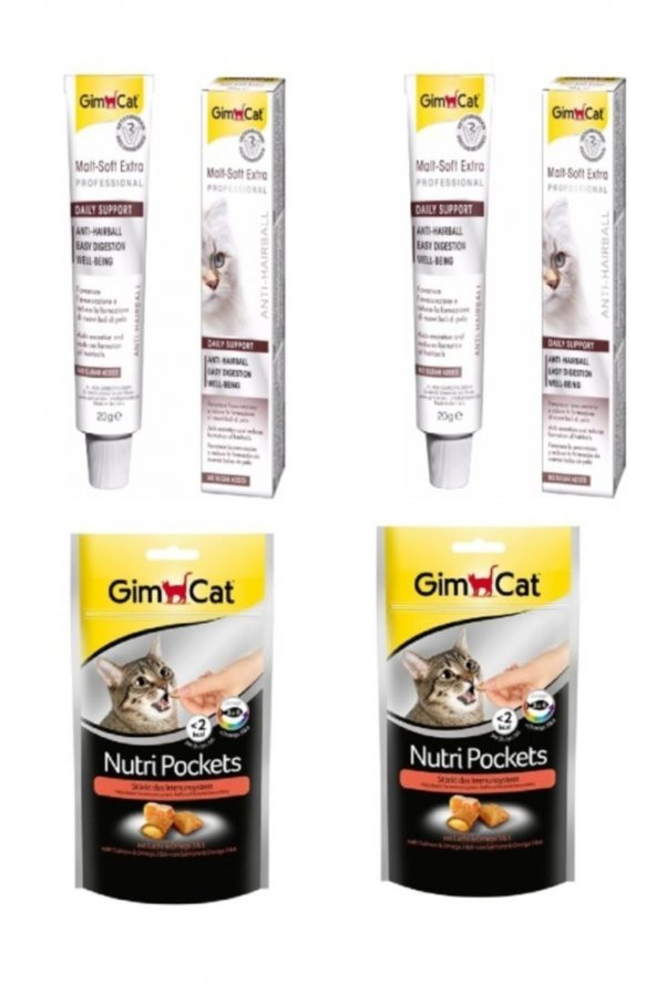 Gimcat Malt Soft 20 Gr 2 Adet - Gimcat Nutri Pockets Somon&omega Kedi Ödülü 60 Gr 2 Adet
