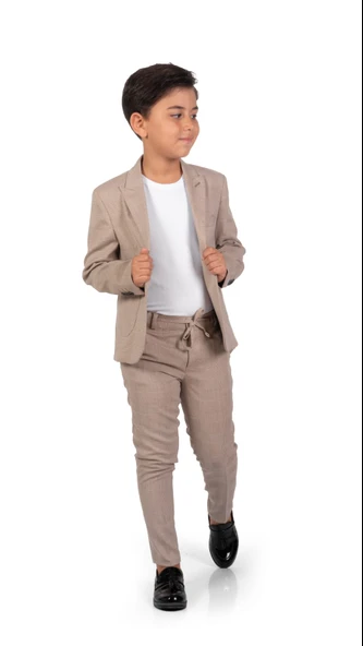 Ekose Desen Spor Erkek Çocuk Ceket, Tişört , Jogger Pantolonlu Takım MNK0549 - Resim 5