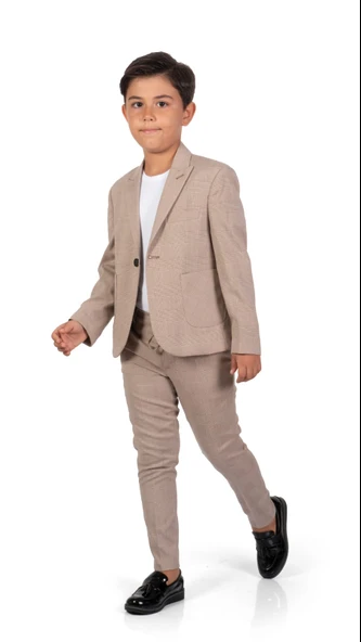 Ekose Desen Spor Erkek Çocuk Ceket, Tişört , Jogger Pantolonlu Takım MNK0549 - Resim 6