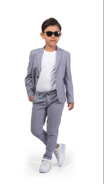 Ekose Desen Spor Erkek Çocuk Ceket, Tişört , Jogger Pantolonlu Takım MNK0549 ürün görseli 1