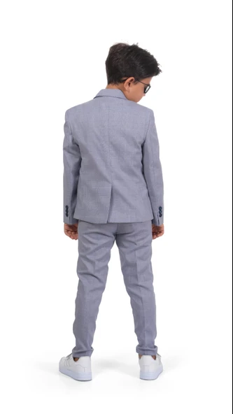 Ekose Desen Spor Erkek Çocuk Ceket, Tişört , Jogger Pantolonlu Takım MNK0549 - Resim 2