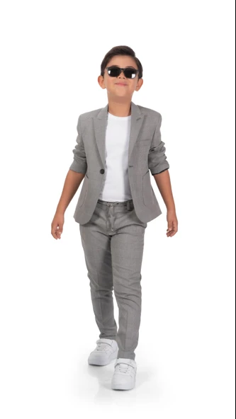 Ekose Desen Spor Erkek Çocuk Ceket, Tişört , Jogger Pantolonlu Takım MNK0549 - Resim 4