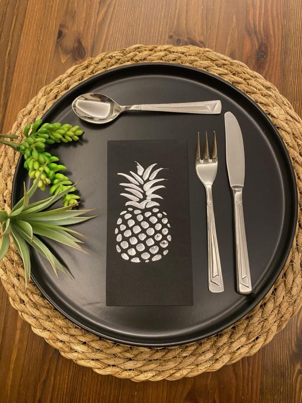Gümüş Yaldızlı Siyah Ananas Peçete - Resim 2