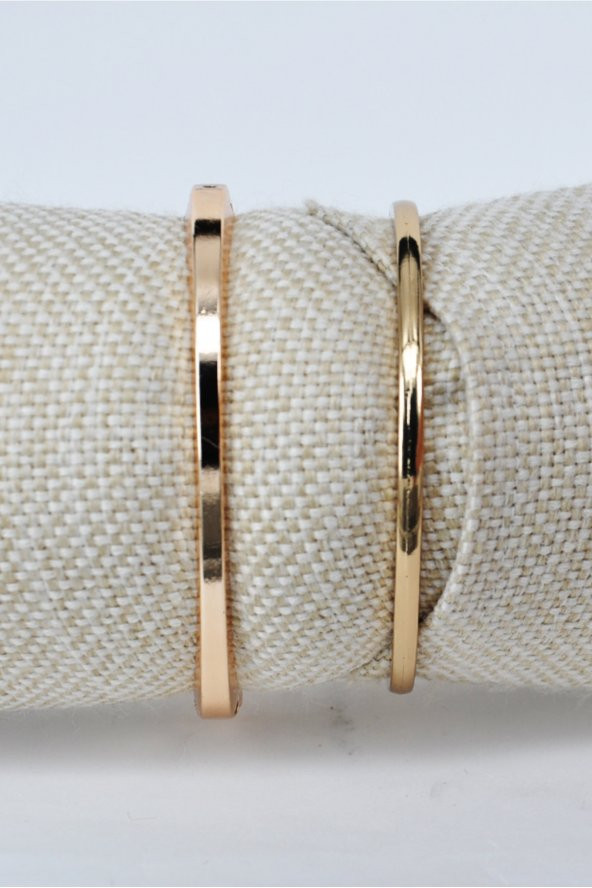 Altın Renk Tiffany Model T Uçlu Desenli & Büyük Taşlı Kelepçe Bileklik Set SU-883 - Resim 3