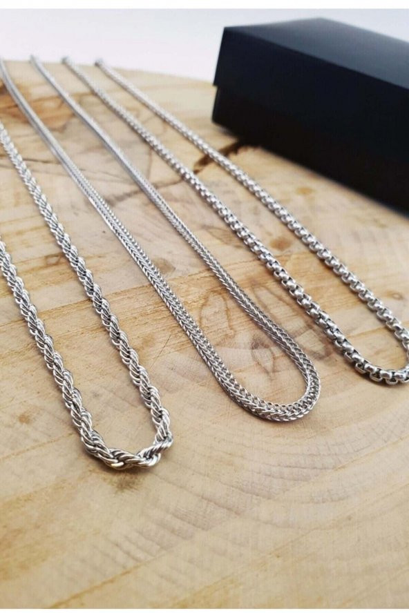 Erkek Kolye 3lü Set Burgu Tilki ve Örme Zincir Model SU-766 - Resim 2