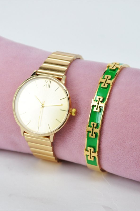 Full Altın Renk Ayarlanır Kordon Yeni Sezon Kadın Kol Saati & 316L Paslanmaz Çelik Bileklik SU-869