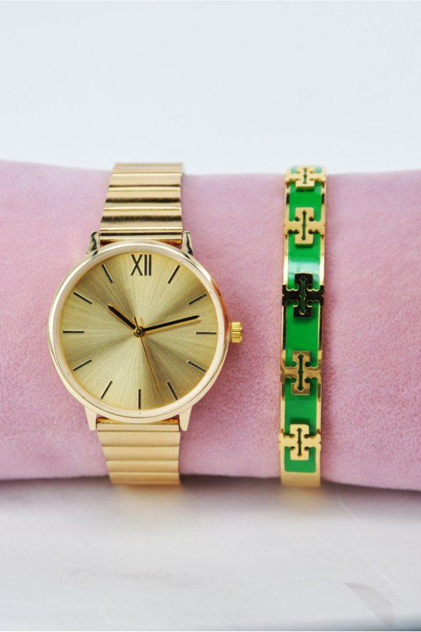 Full Altın Renk Ayarlanır Kordon Yeni Sezon Kadın Kol Saati & 316L Paslanmaz Çelik Bileklik SU-869 - 2
