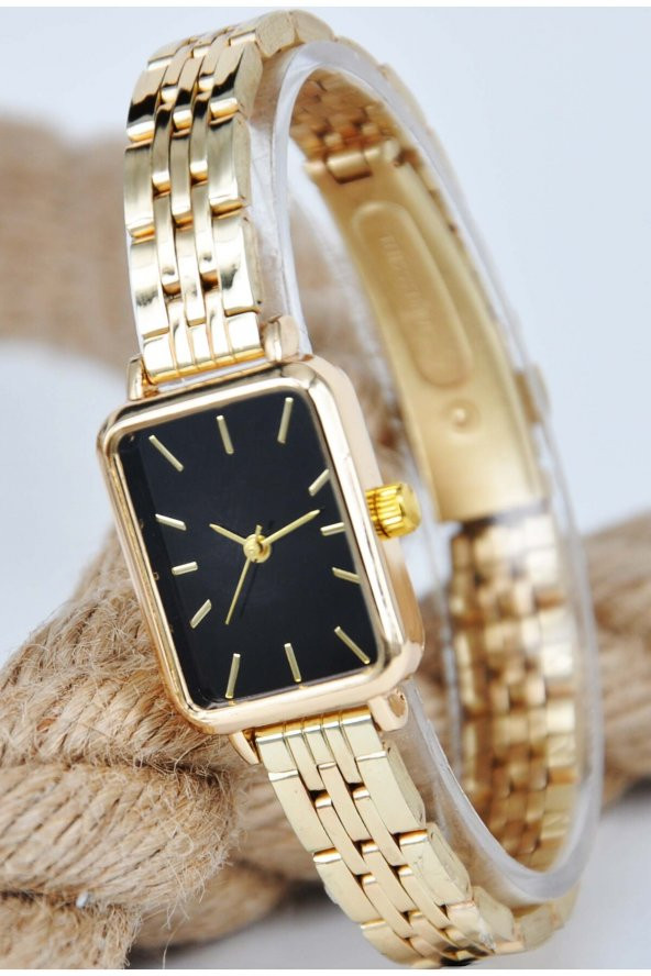 Kadın Kol Saati Vintage Altın Renk Siyah Renk Kadran Şık Sade Zarif Tasarım Su-815 ürün görseli 1