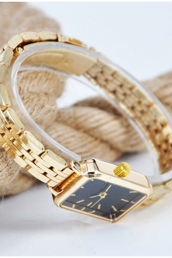 Kadın Kol Saati Vintage Altın Renk Siyah Renk Kadran Şık Sade Zarif Tasarım Su-815 - Resim 2