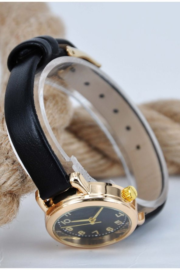Retro Kadın Kol Saati Siyah Kadran Altın Renk Kasa Şık Zarif Sade SU-810 - 3