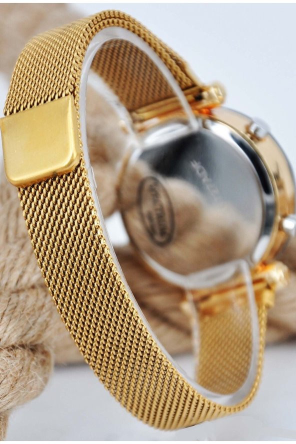 Mıknatıs Hasır Kordonlu Altın Renk Kasa Şık Tasarım Tuşlu Led Kadın Kol Saati SU-188-090 - 3
