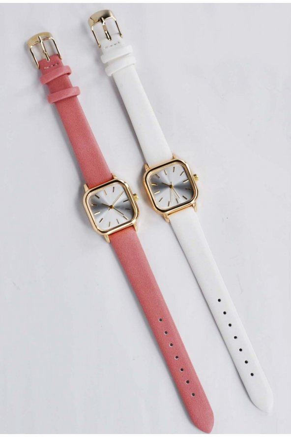 Minimal Kare Kasa Iki Adet Kadın Kol Saati Deri Kordon Yeni Sezon Su-738-005 ürün görseli 1