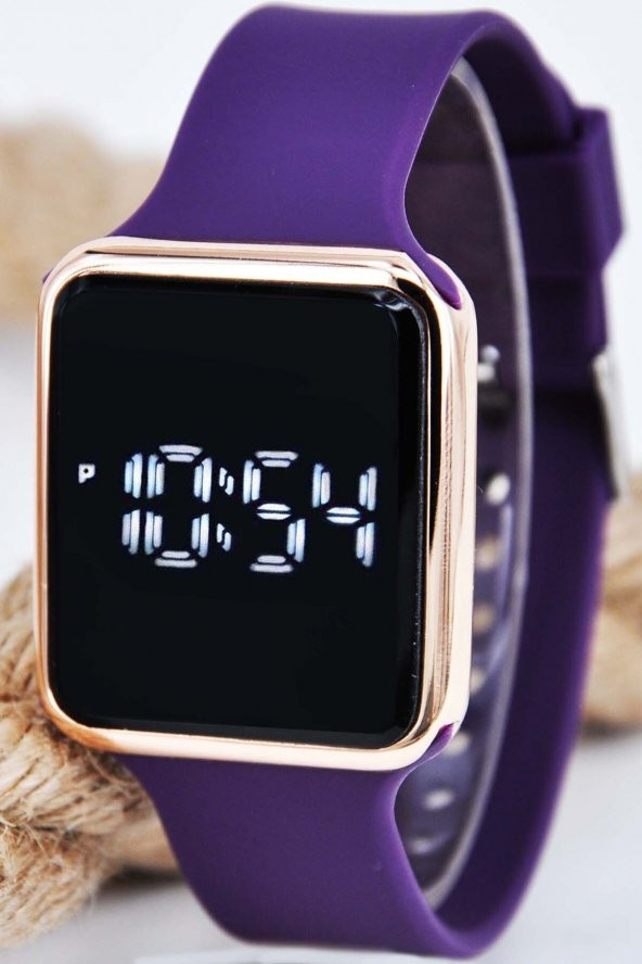 Rose Renk Kasa Mor Silikon Kordonlu Şık Sade Dokunmatik Unisex Kol Saati Su-729 ürün görseli 1