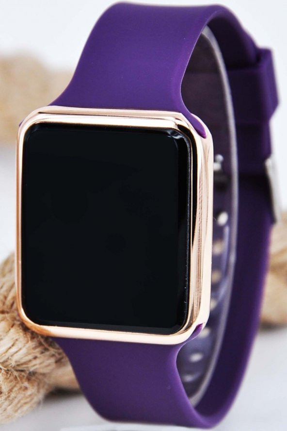 Rose Renk Kasa Mor Silikon Kordonlu Şık Sade Dokunmatik Unisex Kol Saati Su-729 - Resim 2