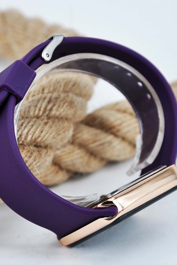 Rose Renk Kasa Mor Silikon Kordonlu Şık Sade Dokunmatik Unisex Kol Saati Su-729 - Resim 3