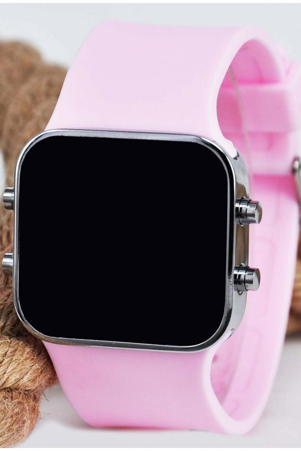 Pembe Silikon Kordonlu Büyük Gümüş Renk Kasa Geniş Kordon Unisex Kadın Kol Saati Su-725 - 2