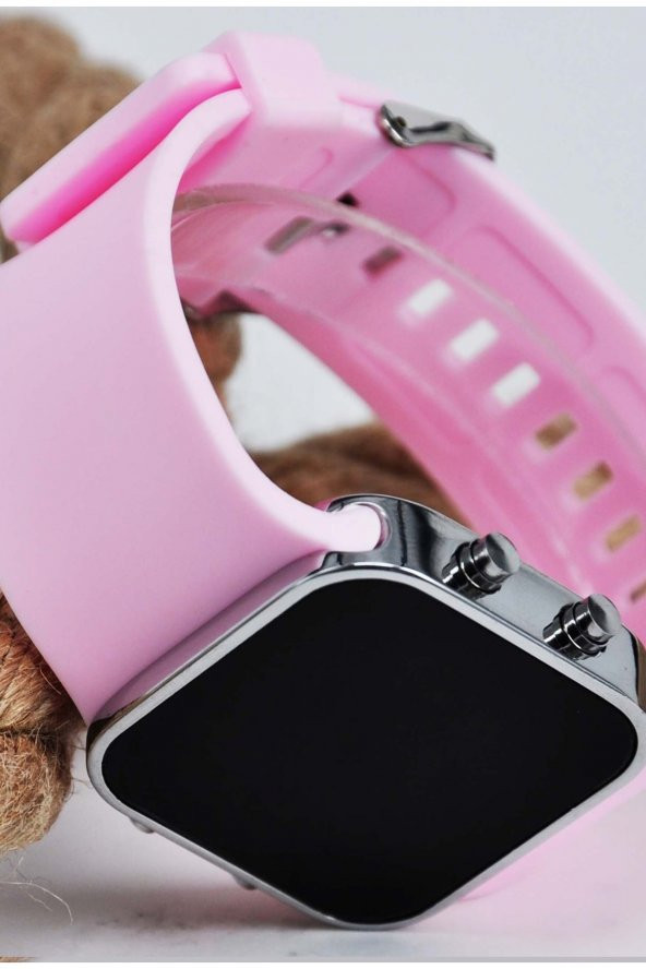 Pembe Silikon Kordonlu Büyük Gümüş Renk Kasa Geniş Kordon Unisex Kadın Kol Saati Su-725 - 3