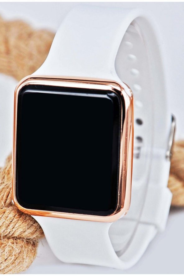 Bakır Renk Kasa Beyaz Silikon Kordonlu Şık Tasarım Dokunmatik Kadın Kol Saati Su-727 - 2