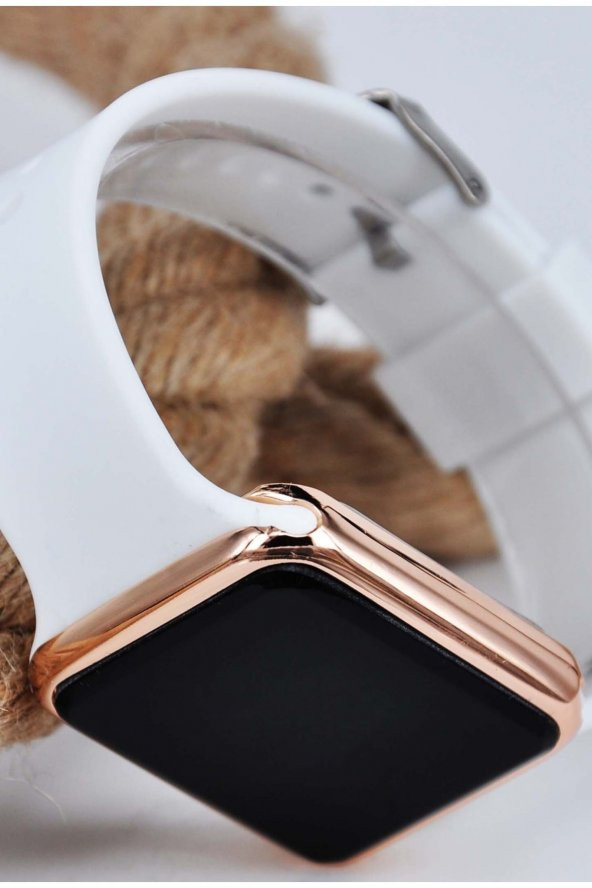 Bakır Renk Kasa Beyaz Silikon Kordonlu Şık Tasarım Dokunmatik Kadın Kol Saati Su-727 - 3