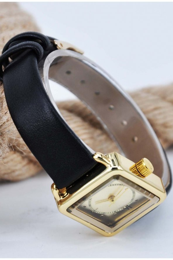 Altın Renk Kasa Ince Bileklilere Özel Retro Minimal Vintage Kadın Kol Saati Su-704 - 2