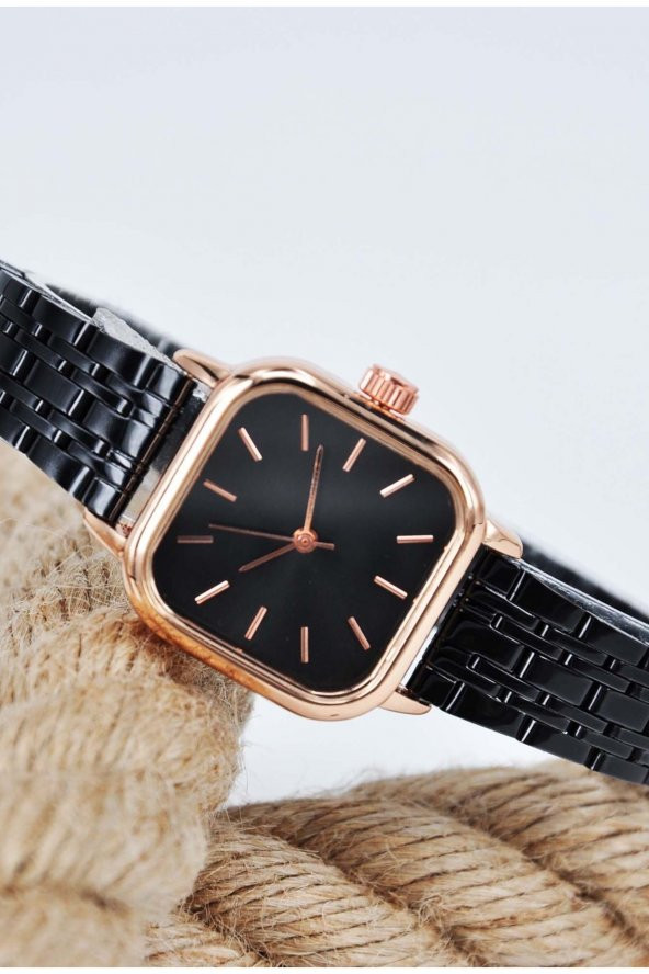 Bakır Renk Kasa Siyah Kadran Minimal Siyah Kordon Genç Kız Kadın Kol Saati Su-703 - Resim 2