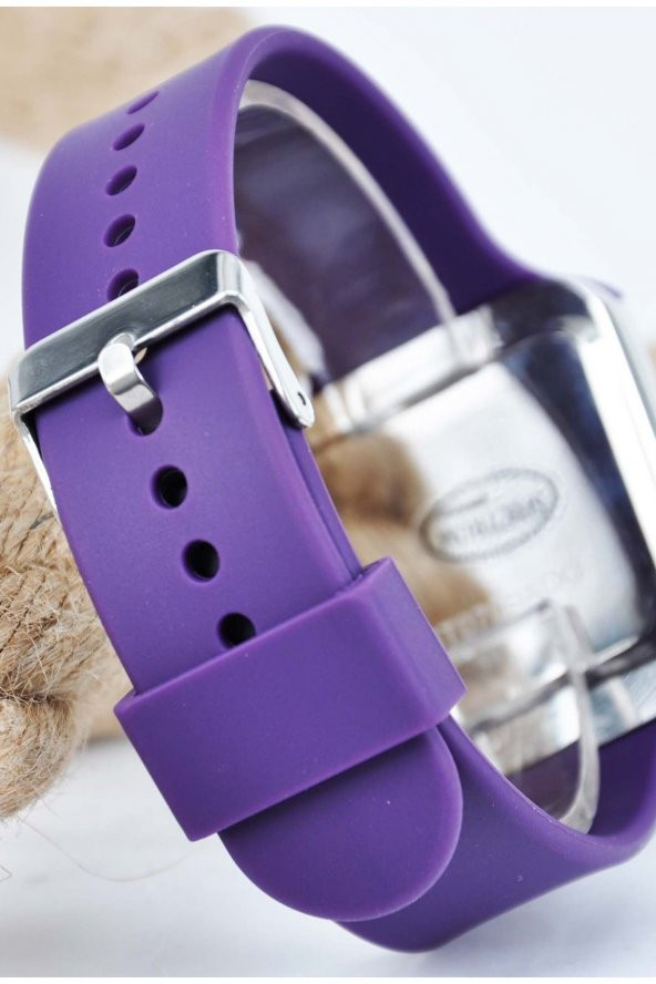 Mor Renk Silikon Kordonlu Gümüş Kasa Led Dokunmatik Unisex Kol Saati Su-684 - Resim 3