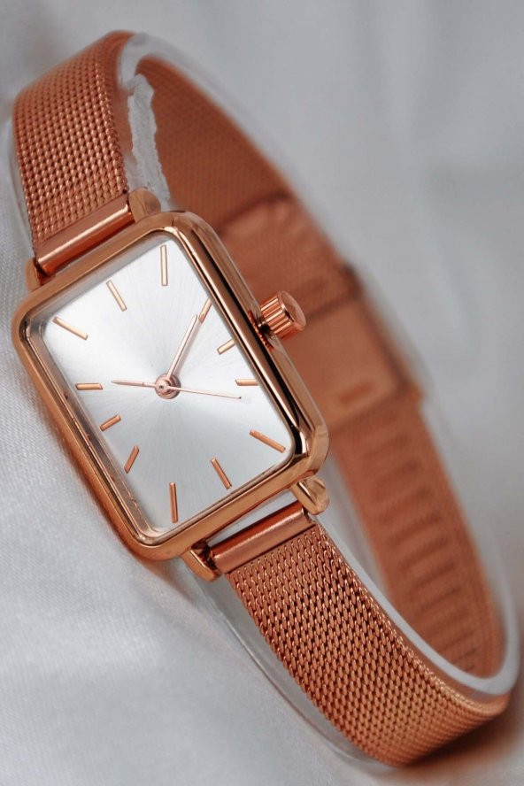 Vintage Retro Kadın Kol Saati Beyaz Kadran Bakır Renk Hasır Kordon Su-437-110 ürün görseli 1