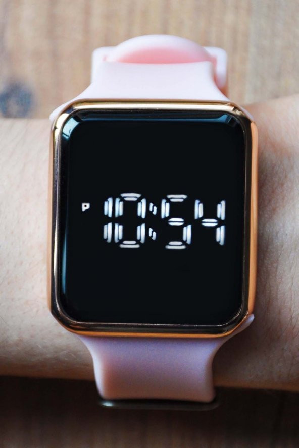 Rose Kasa Pembe Silikon Kordonlu Led Dokunmatik Kadın Kol Saati Su-562-001 ürün görseli 1