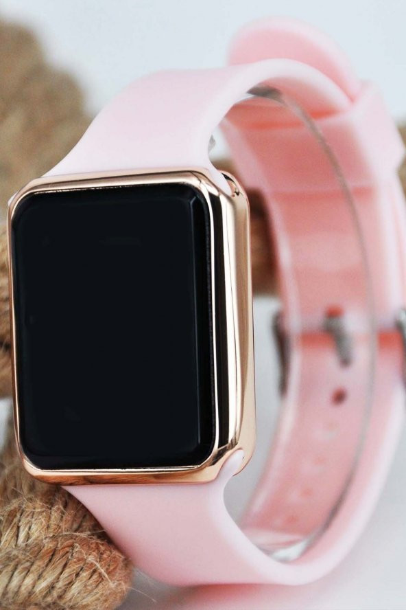 Pembe Silikon Kordonlu Rose Kasa Led Dokunmatik Kadın Kol Saati Su-562 - 2