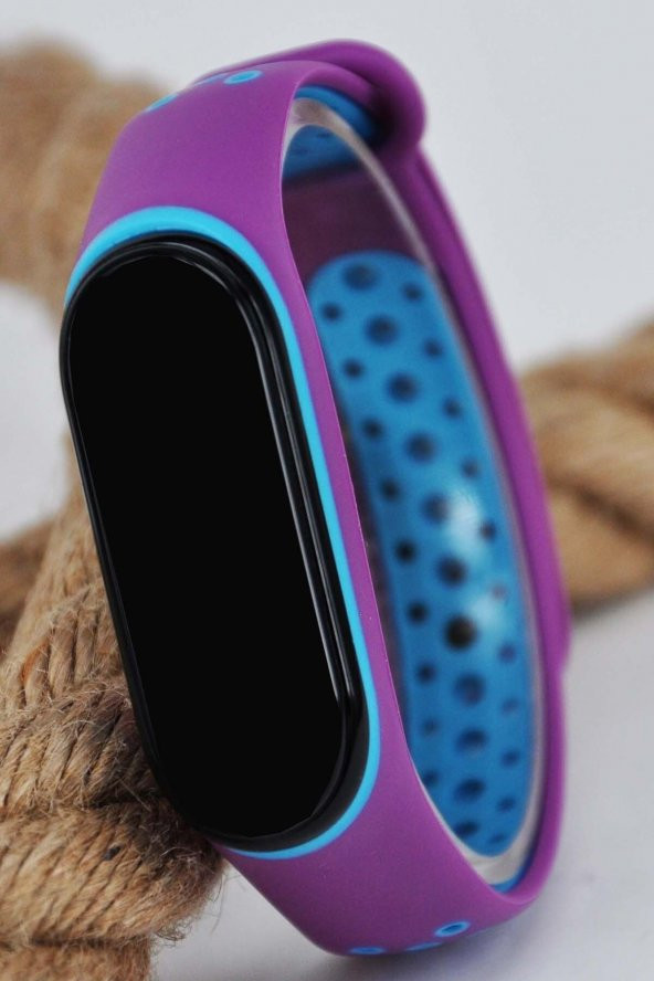 Bordo Mavi Silikon Kordonlu Ince Dokunmatik Kadın Kol Saati Su-554 - Resim 2