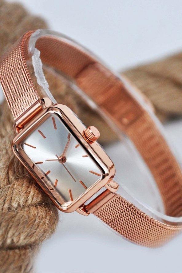 Vintage Bayan Kol Saati Rose Renk Ayarlanabilir Hasır Kordonlu Sade Su-498 ürün görseli 1