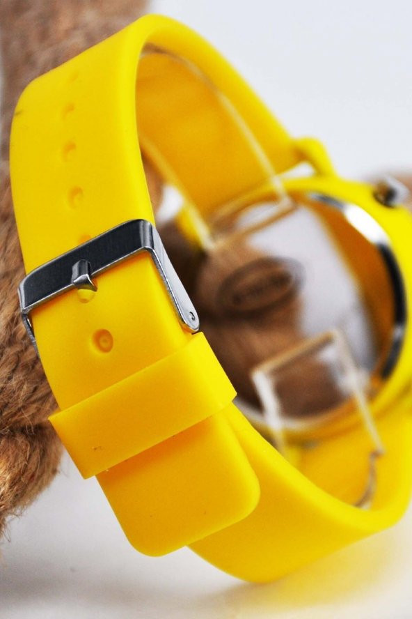 Sarı Renk Silikon Kordonlu Led Kadın Kol Saati Su-475 - Resim 3