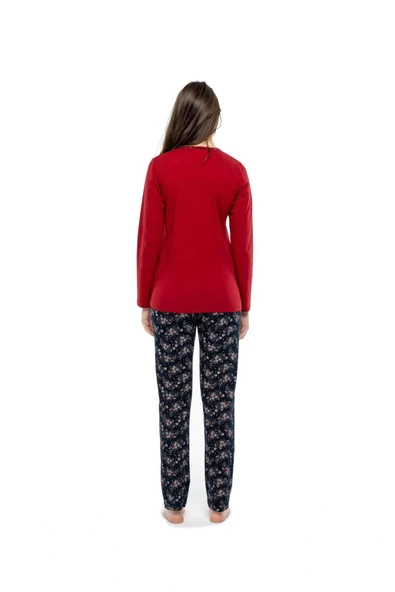 Mod Kadın Uzun Kol Bordo Pijama Takımı 3975 - Resim 3