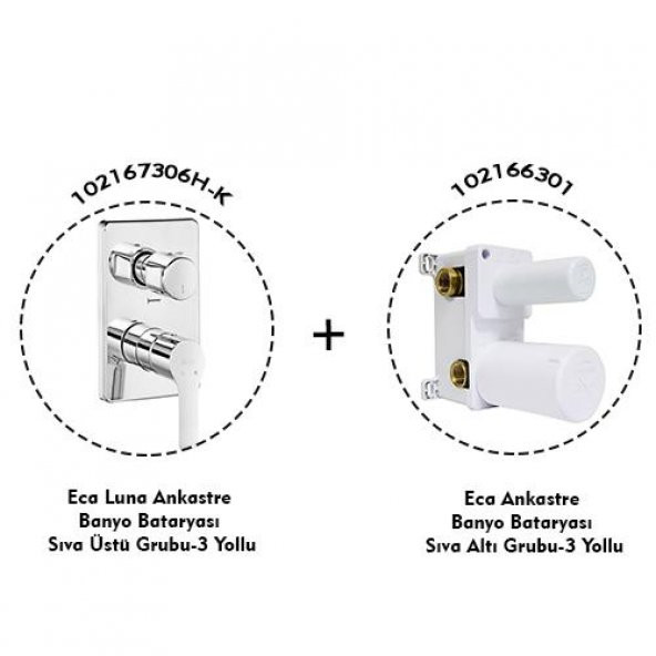Eca Luna Ankastre Banyo Bataryası 2 Parça Set / 3 Yollu (102167306-K+102166301) - 2
