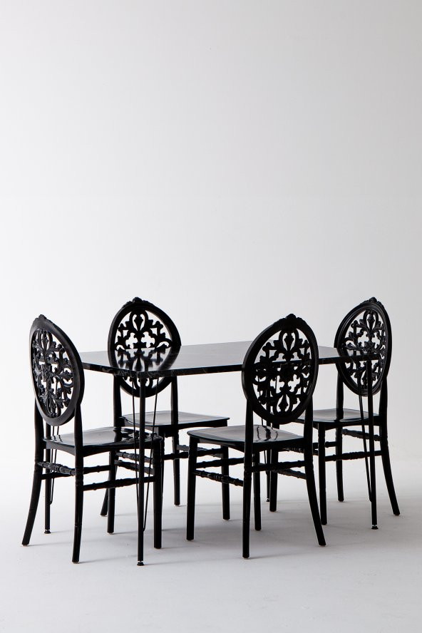 Sandalie Nero Siyah Masa 75X110 Cm Venüs Siyah Sandalye Mutfak Masa Takımı