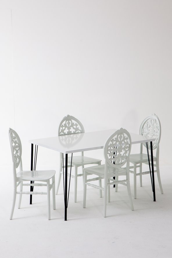 Sandalie Nero Beyaz Masa 75X110 Cm Venüs Beyaz Sandalye Mutfak Masa Takımı ürün görseli