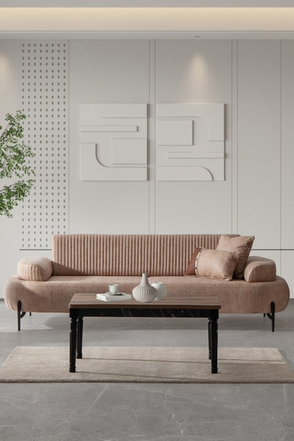 Sandalie Cross Üçlü Salon&Oturma Odası Kanepe - Krem