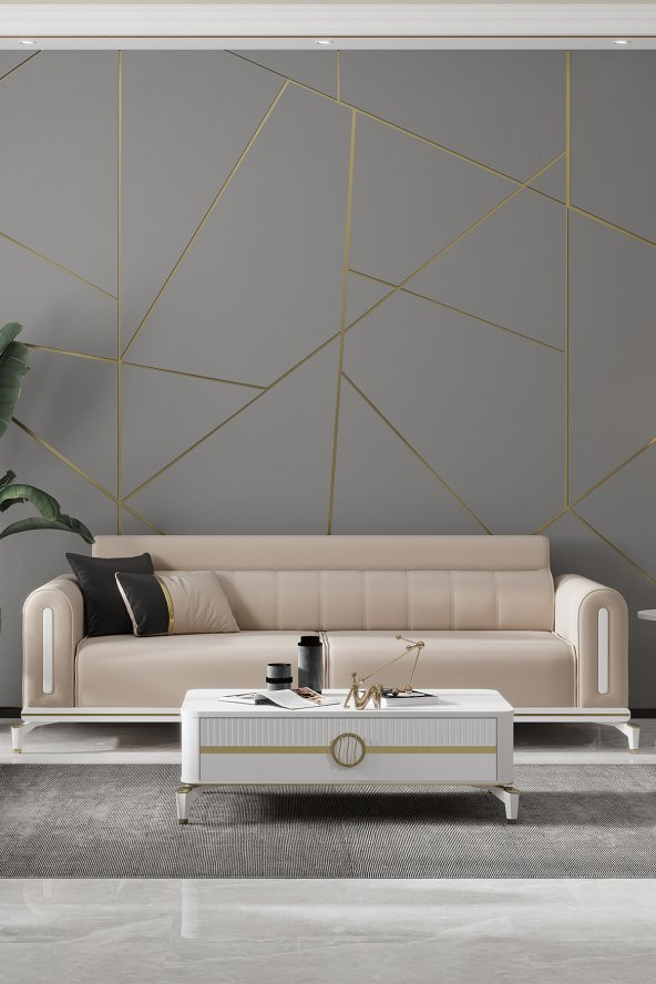 Sandalie Bella Gold Üçlü Salon&Oturma Odası Kanepe - Krem