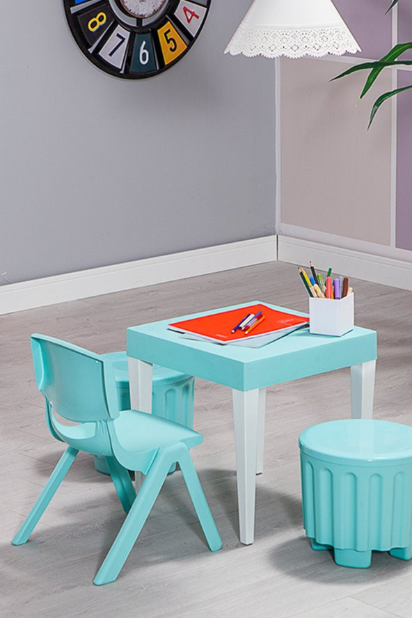 Sandalie Junior Kare Ergonomik Konforlu Anaokulu Kreş Çocuk Masası - Turkuaz - 2