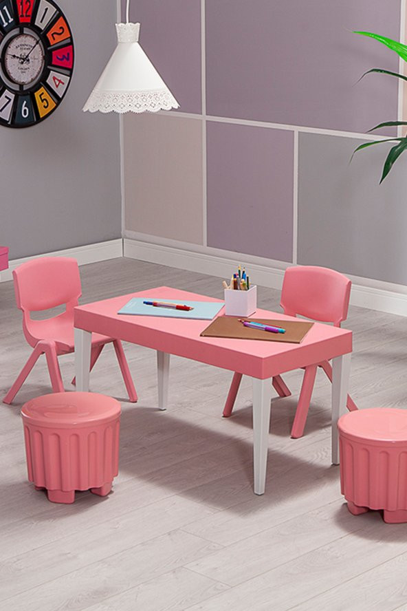 Sandalie Junior Dikdörtgen Ergonomik Konforlu Anaokulu Kreş Çocuk Masası - Pembe - 2