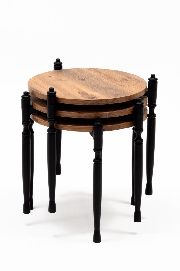 Sandalie Puzzle Salon&Oturma Odası Yuvarlak Zigon Sehpa Takımı - Atlantik Çam&Siyah ürün görseli