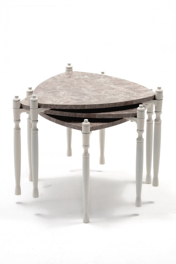 Sandalie Puzzle Salon&Oturma Odası Üçgen Zigon Sehpa Takımı - Mermer Desenli&Bej ürün görseli